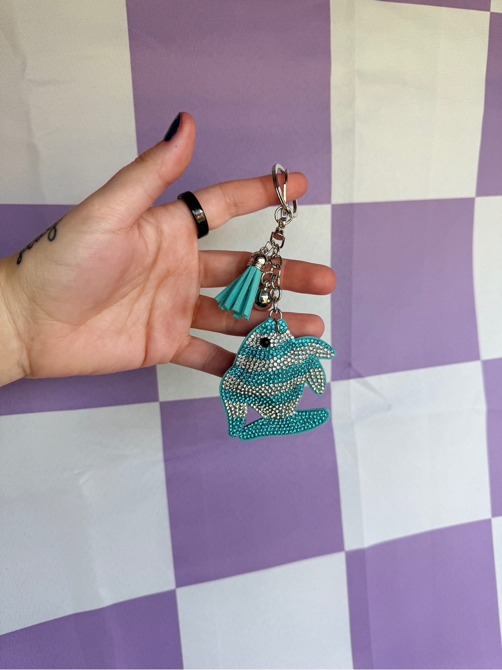 Teal Crystal Fish Keychain with Tassel